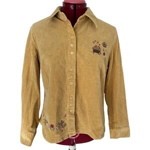 Christopher & Banks Sze Medium Corduroy Fall Harvest Embroidered Shacket Mustard